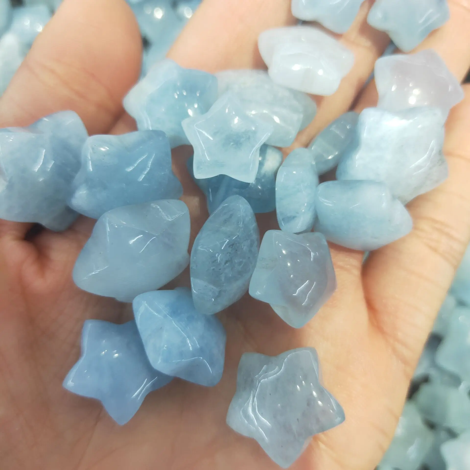 15mm Crystal Carving Natural Blue Aquamarine Clear Star Gemstone Aquamarine Raw Quartz Mineral DIY Decor