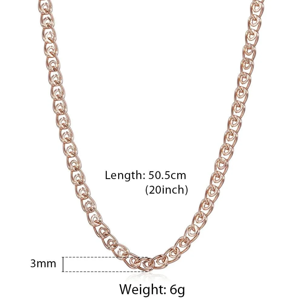 3mm Men Womens Snake Chains Necklace 585 Rose Gold Color Fashion Jewelry Gifts Snail Link GN462A