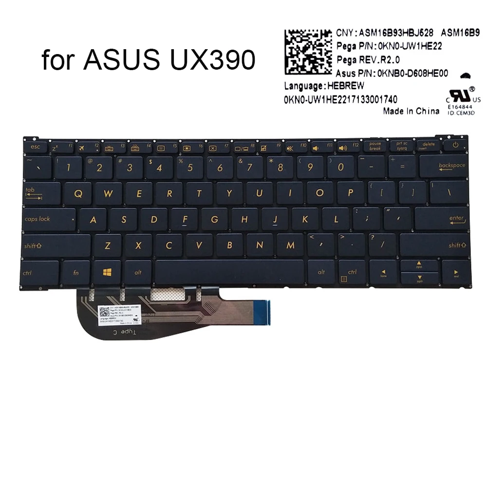 US Backlight Laptop Keyboard For Asus ZenBook UX390 UX390UA UX390UAK UX390U USA English Notebook PC Backlit Keyboards Royal blue