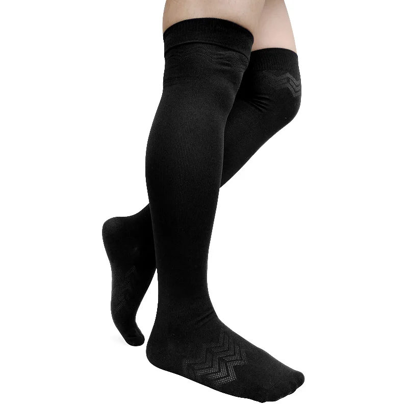 Calcetines largos por encima de la rodilla para hombre, medias sexys transpirables de algodón, medias formales, color negro