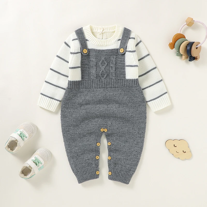 Baby Strampler Strick Solide Neugeborenen Mädchen Overall Outfits Langarm Herbst Kleinkind Infant Jungen Kleidung Mode Schlinge Playsuits