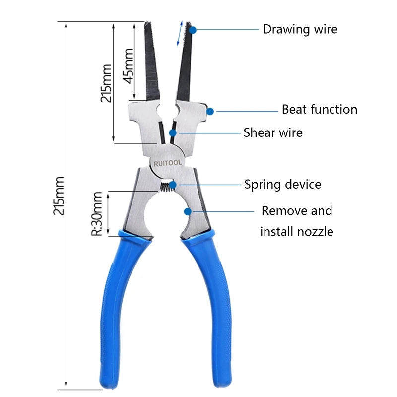 2024 New Multipurpose MIG Welding Pliers Flat Mouth Pincers Wire Cutting Spring Loaded