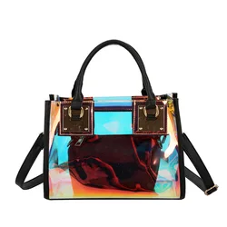 Women Shiny Charming Holographic Handbag Crossbody Shoulder Bag Transparent Colorful Rainbow Laser Purses Clear Jelly Bag 2021