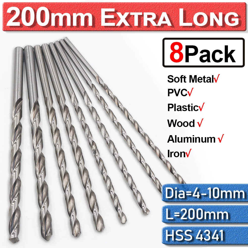 200Mm 8Pc Twist Drill Bit High Speed Steel 4.0/4.2/4.5/5.0/5.2/6.0/8.0/10mm For Metal Hss Twist Bits Drilling Bit Tools For Wood