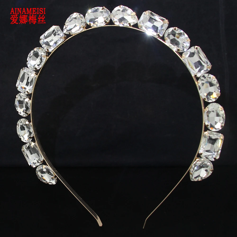 AINAMEISI avrupa ve amerikan basit cam Hairbands yeni kişilik şeffaf beyaz Rhinestone saç taç takı hediye