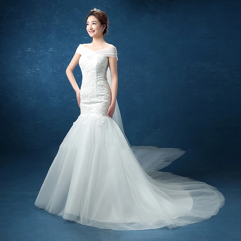 Abiti da sposa Illusion scollo a v corto Tulle pizzo ricamo perle spalle scoperte abito da sposa da donna di lusso al pavimento GB183