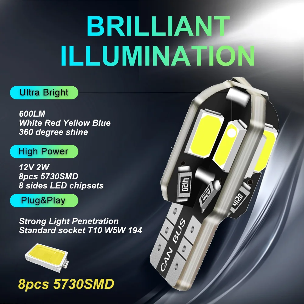 10X T10 Led Car Interior Bulb Canbus W5W for Bmw E90 E46 E60 F10 F30 E39 E36 F20 X5 E70 E53 E92 M3 E91 E30 E87 X1 White Ice Blue