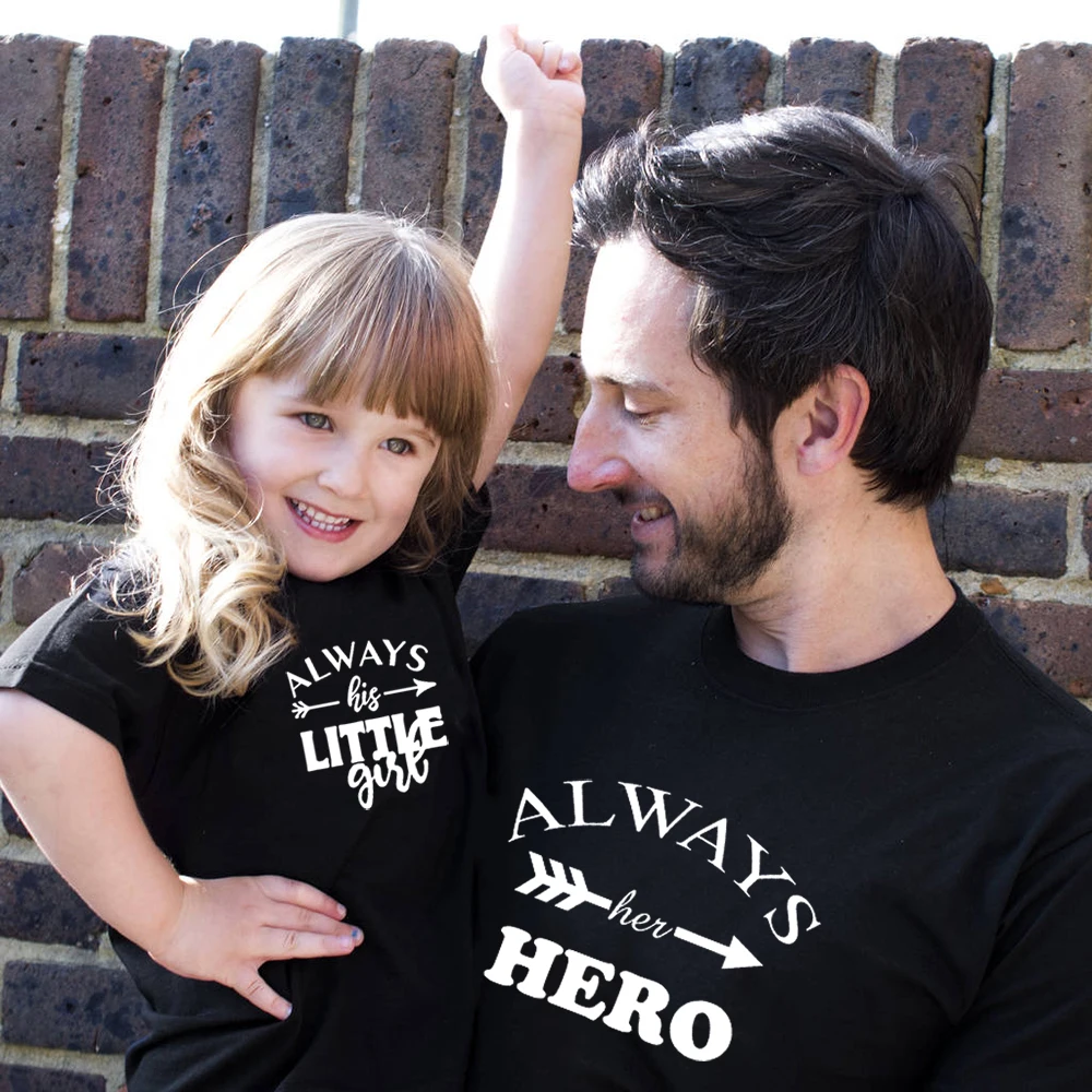 Always Her Hero Always His Little Girl Summer Family Matching TShirts Dad and Daughter Cotton Shirt Daddy and Me Baby Bodysuit