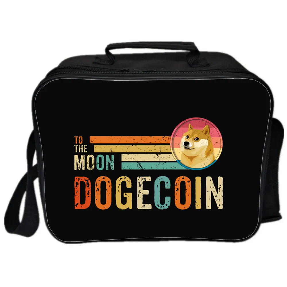 Dogecoin Backpack Shoulder Bag Japanese Anime Picnic Bag Handbags Portable Insulated Canvas Lunch Bags For Women