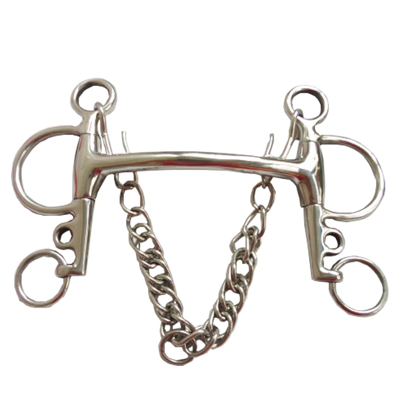 Stainless Steel Mullen Mouth Long Pelham Bit Horse Bits With Curb Chain13.5cm