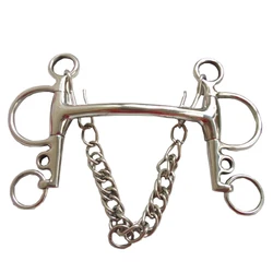 Stainless Steel Mullen Mouth Long Pelham Bit Horse Bits With Curb Chain13.5cm