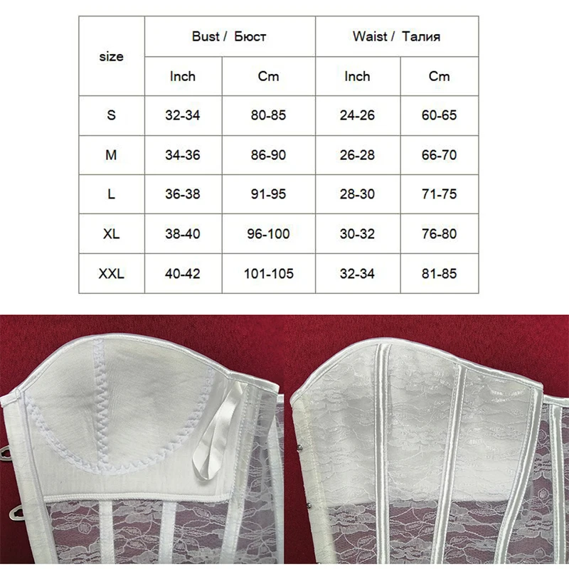 Aonve Women Sexy Bustiers Corset White Wedding Party Korse Lace See Through Waist Slimming Punk Goth Korset Femme Sexy Corsage