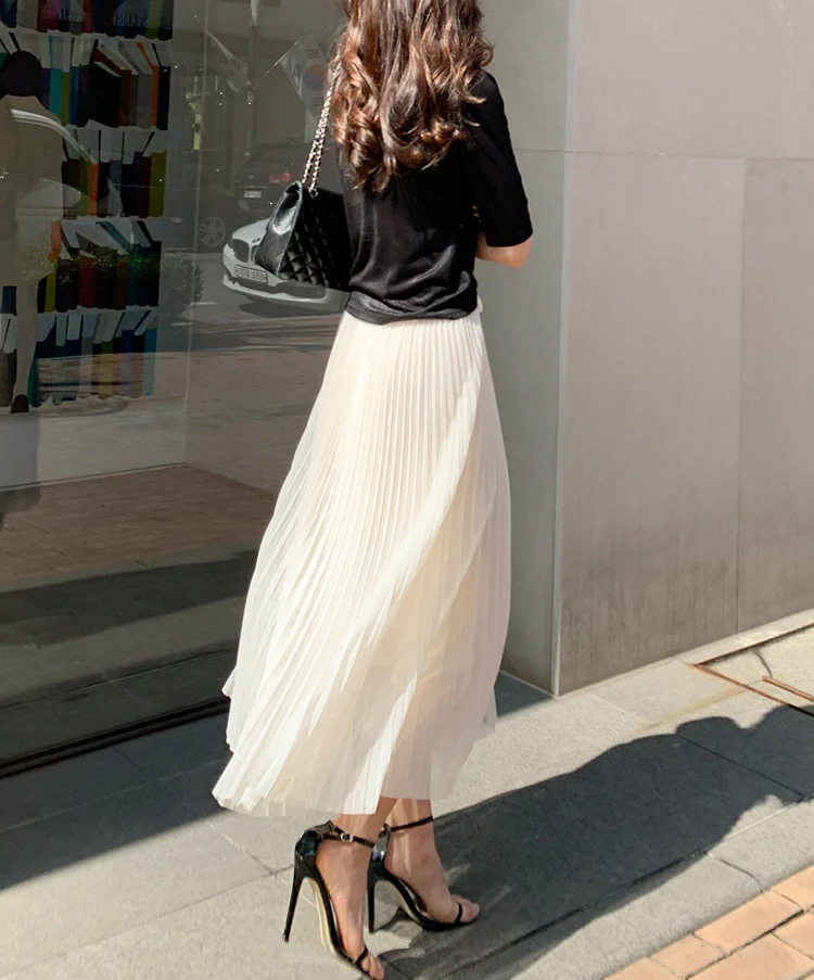 

A-line Pleated Skirt Female Summer New Style Slim Accordion Pleated Umbrella Skirt Large-length Elegant Chiffon Light Skirt