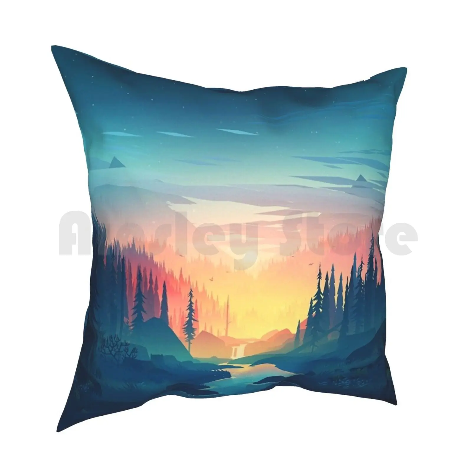 Wilderness Pillow Case Printed Home Soft DIY Pillow cover Minimal Minimalist Low Poly Artistic Land Scape Landscape Sun