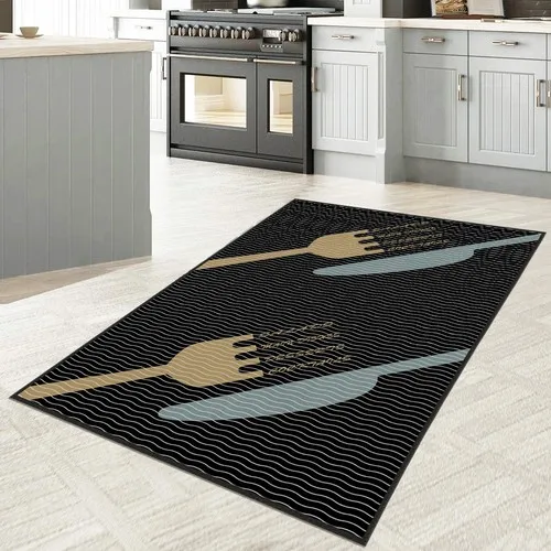 Halıdepo Modern Kitchen Themed Slim Design Machine Washable Carpet Anti-Slip Soles