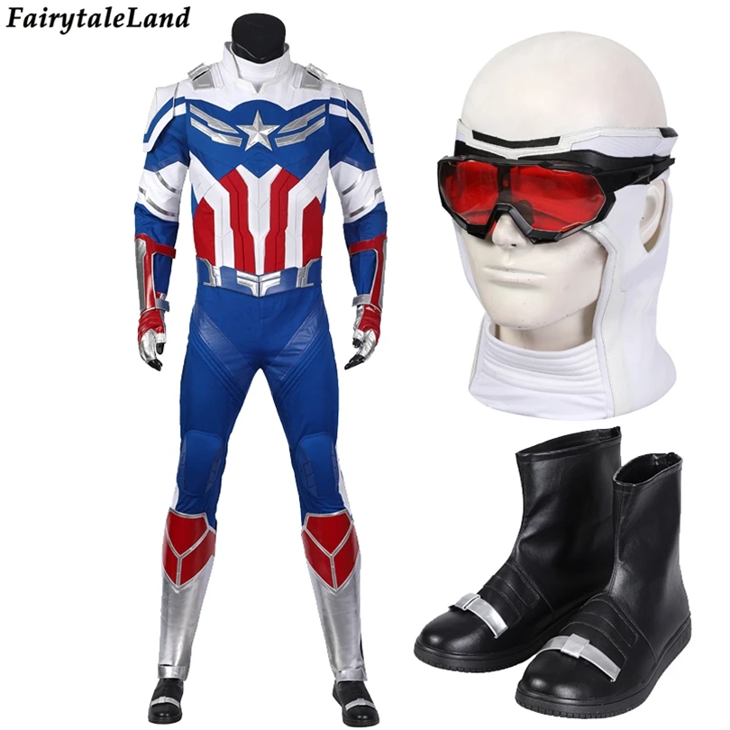 Halloween Superhero Adult Men Winter Soldier Captain Jumpsuit Armour Outfit Falcon Cosplay Costume Boots Custom made