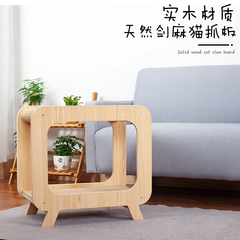 Solid Wood Cat Climbing Frame, Scratch Board, Grinder, Vertical, Wear-Resistant, Multi-function, TV Modeling