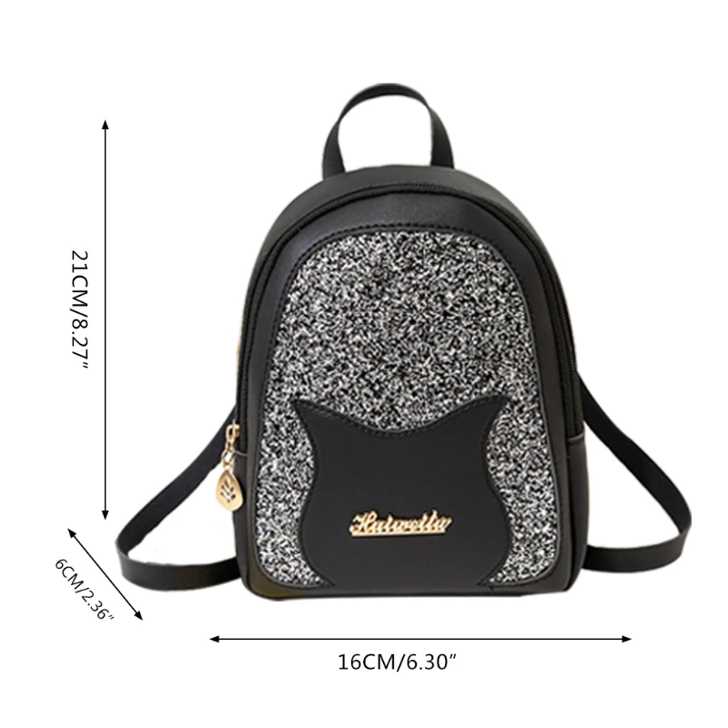 066F Girl\'s Small Backpack Fashion Sequin Shoulder Bag Women Multi-Function Anti-theft Rucksack Mini Dayack for Teenage