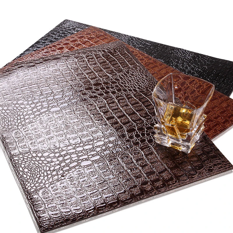 6 Pcs Crocodile Pattern Table Mat European Placemat PU Leather  Insulation Pad Decorative Wine Coffee Coasters Tableware Tool