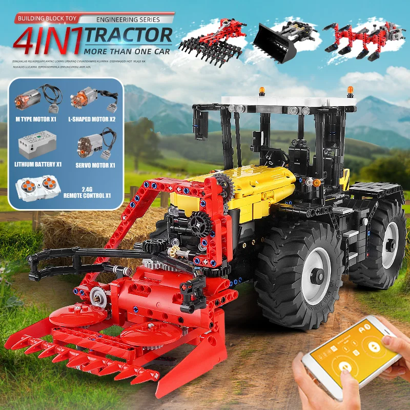 MOULD KING 17019 Technical Truck RC Tractor Fastrac 4000er Set Building Blocks MOC-25371 Bricks Kids Educational Toys Gifts