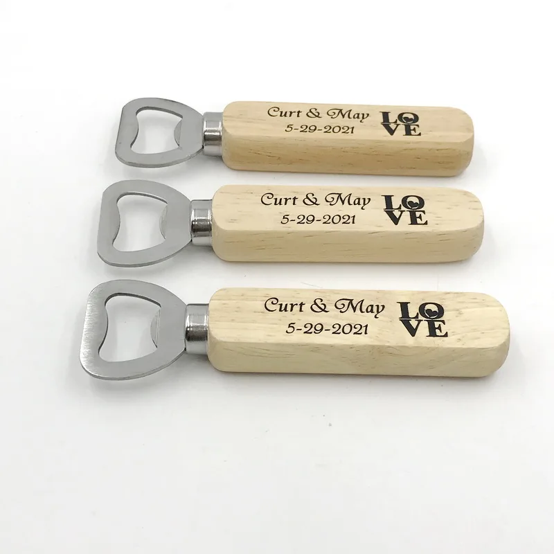 40/50PCS Solid Metal Beer Openers with Strong Wood Handle Custom Printing LOGO Personalization Wedding Favors