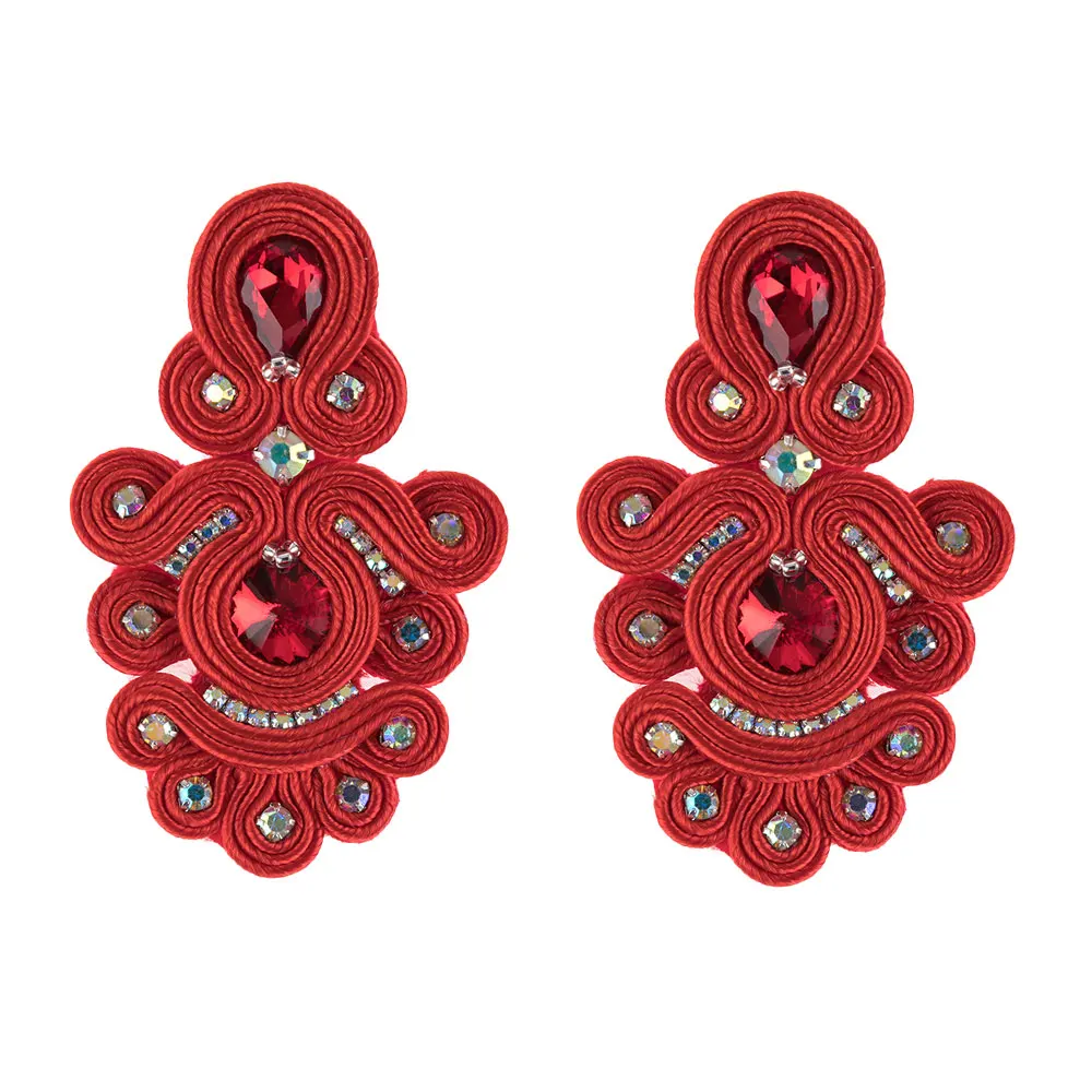 Fashion soutache handmade drop earrings Colorful bright jewelry for women weaving decorative charm pendant earring gift