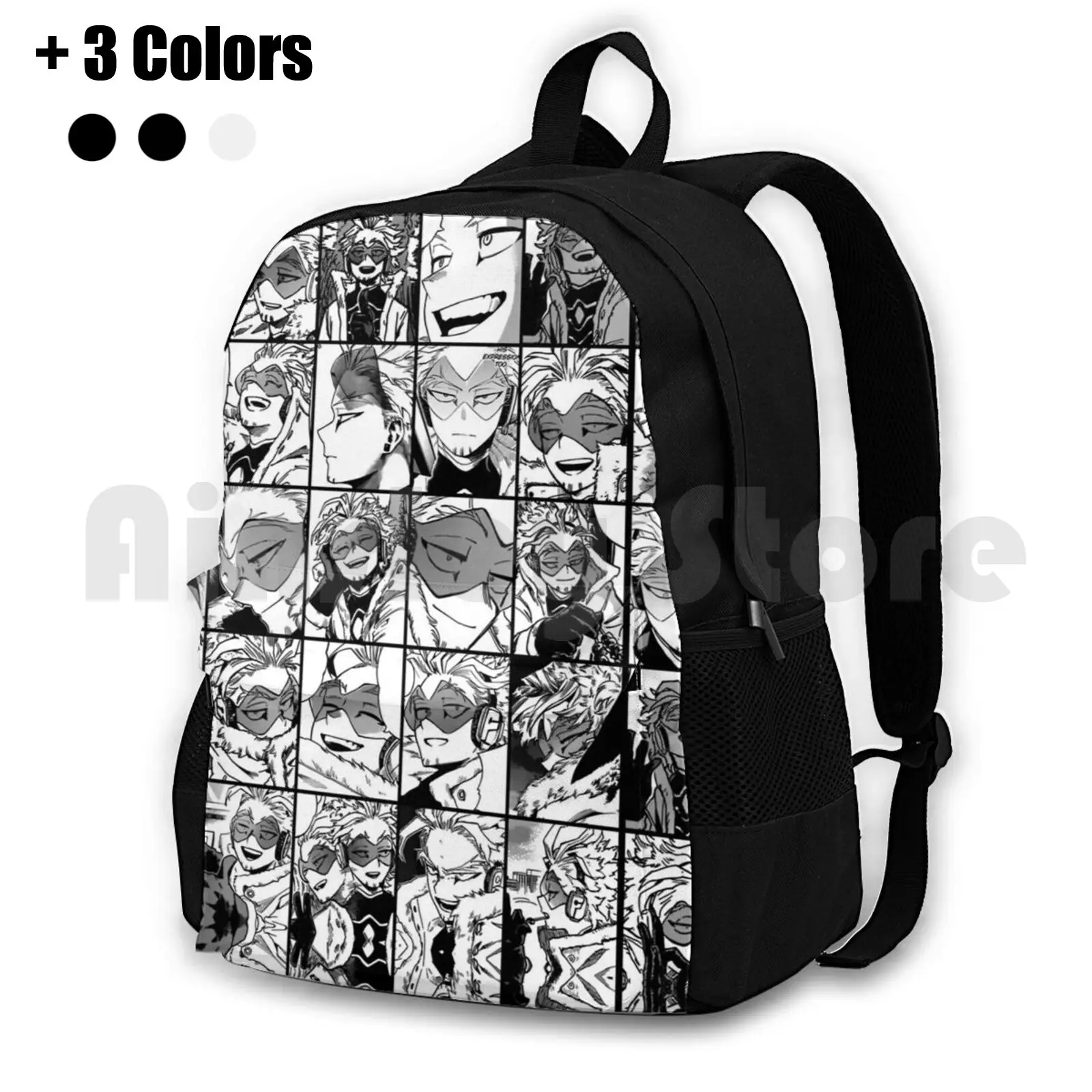 Hawks-Manga Black And White Version Outdoor Hiking Backpack Waterproof Camping Travel Hawks Endeavor All Might Aizawa Shigaraki