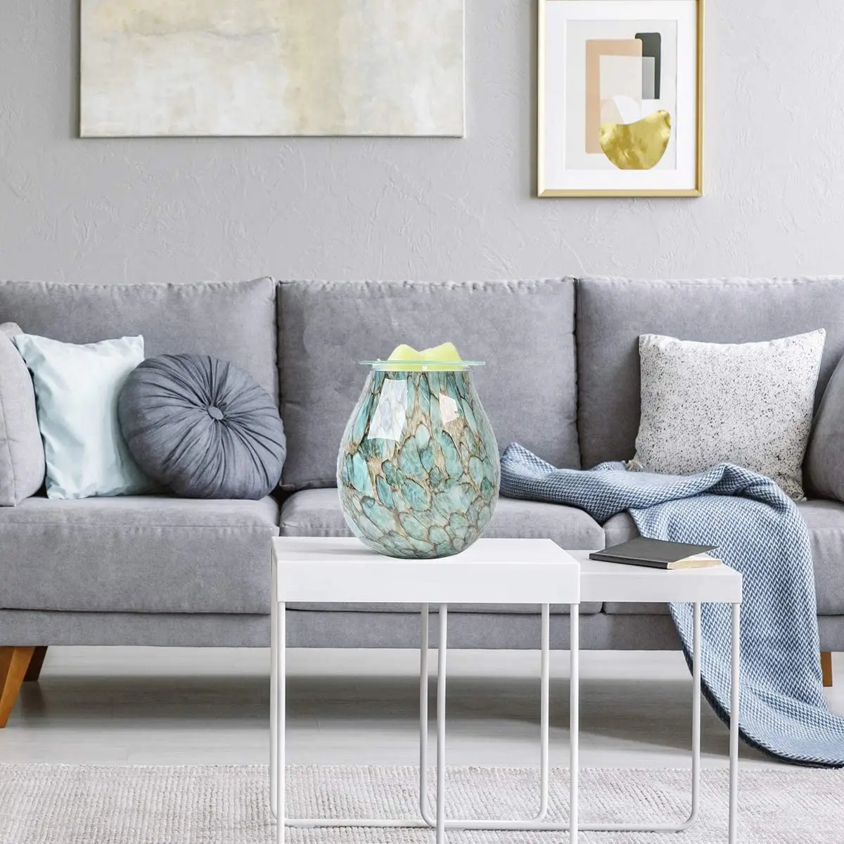 Aquecedor de óleo essencial de cera, queimador de cera tart com fragrância, luz noturna e difusor de óleo decorativo