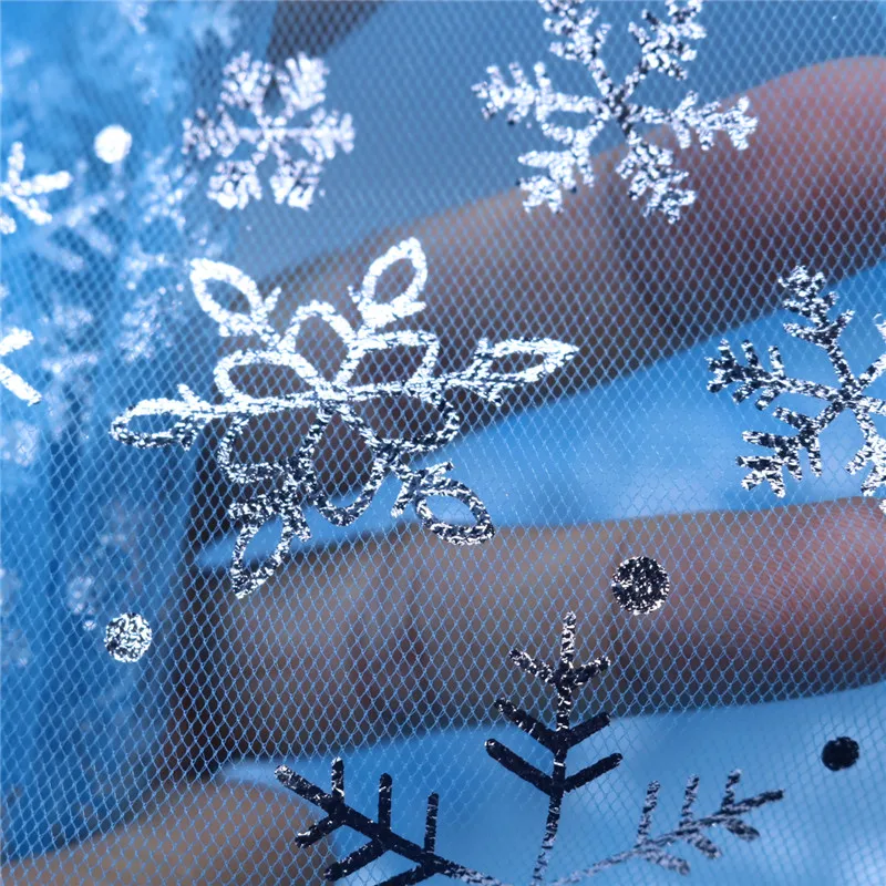 Width1.55 m Blue Snowflake Sequin Fabric Organza Diy Party Decor Princess Dress Winter Wonderland Decorations Christmas Supplies