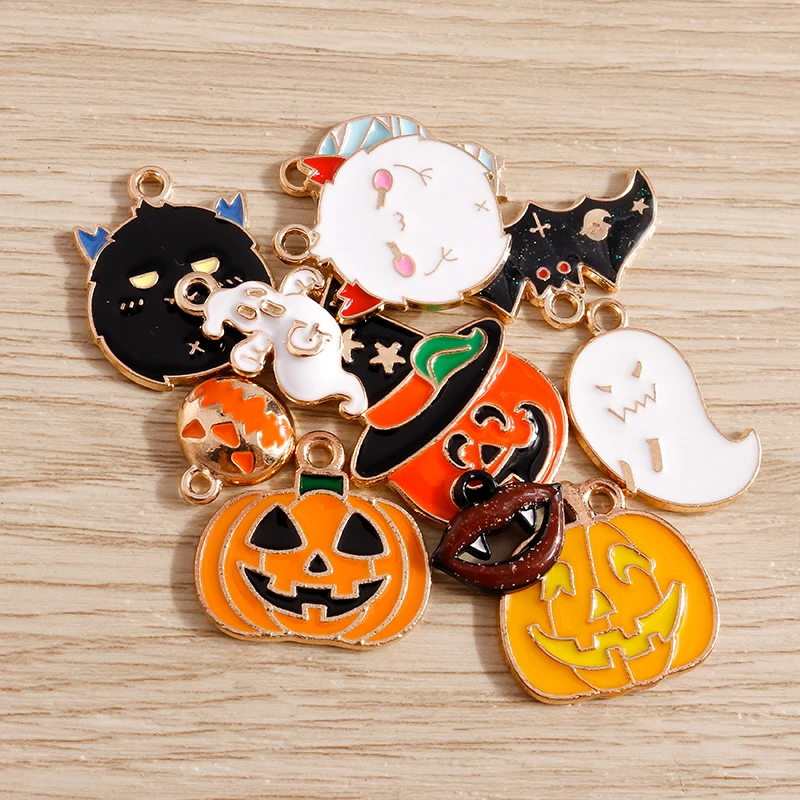 10 teile/los Halloween Charms Emaille Nette Kürbis Fledermaus Geister Charms Anhänger für Schmuck Machen Halsketten Ohrringe DIY Handwerk Versorgung – Detail 2