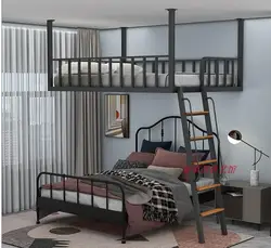 Nordic creative province space double hammock iron overhead bed under the empty wall bed