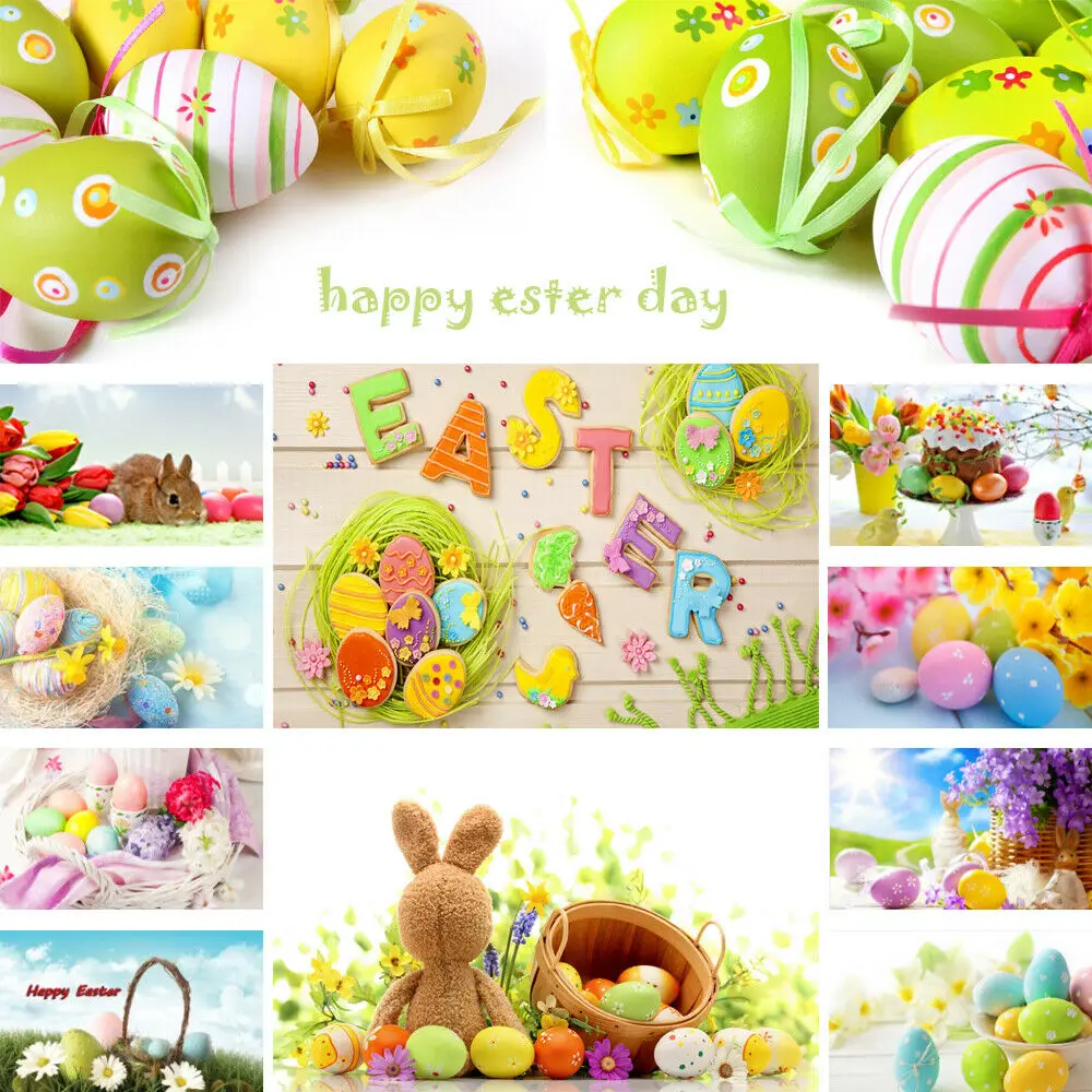 Easter Backgrounds 150x100cm Eggs Rabbit Wreath Baby Party Portrait Photography Backdrops for Photo Studio Photocall Shoot