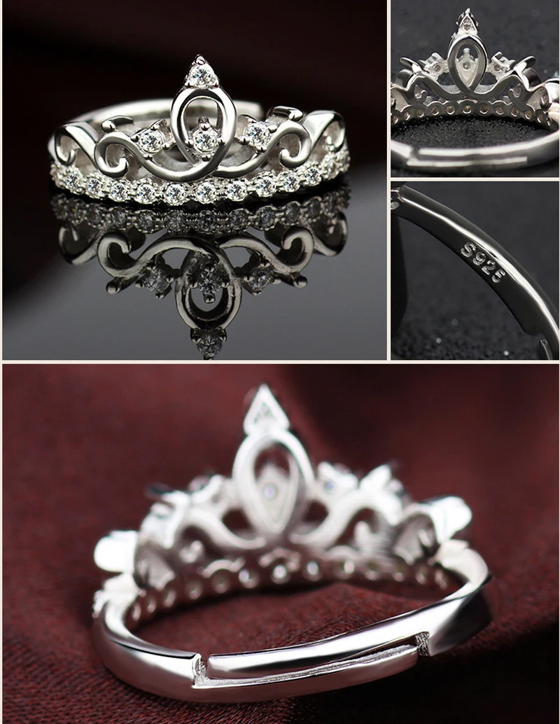 YANHUI Original Tibetan Silver  Ring Enchanted Crown Open Rings Fashion Clear Shine CZ Tiara Rings Adjustable Size R029