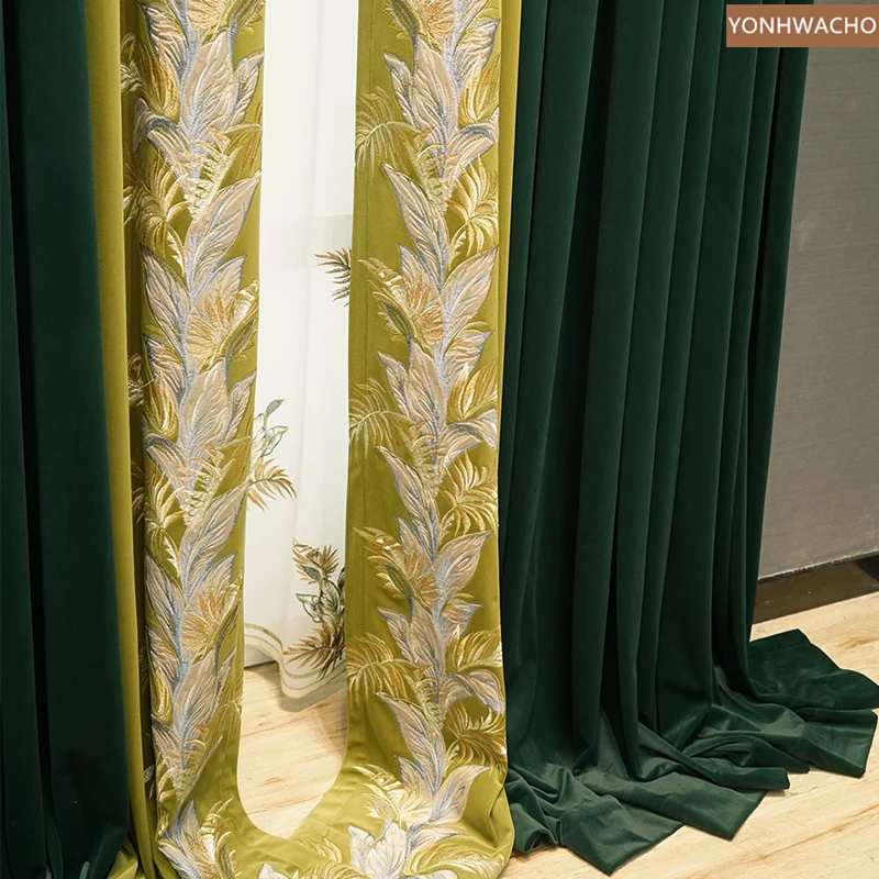 Custom curtain French luxury dark green blue living room thick velvet  cloth blackout curtain valance tulle panel C633