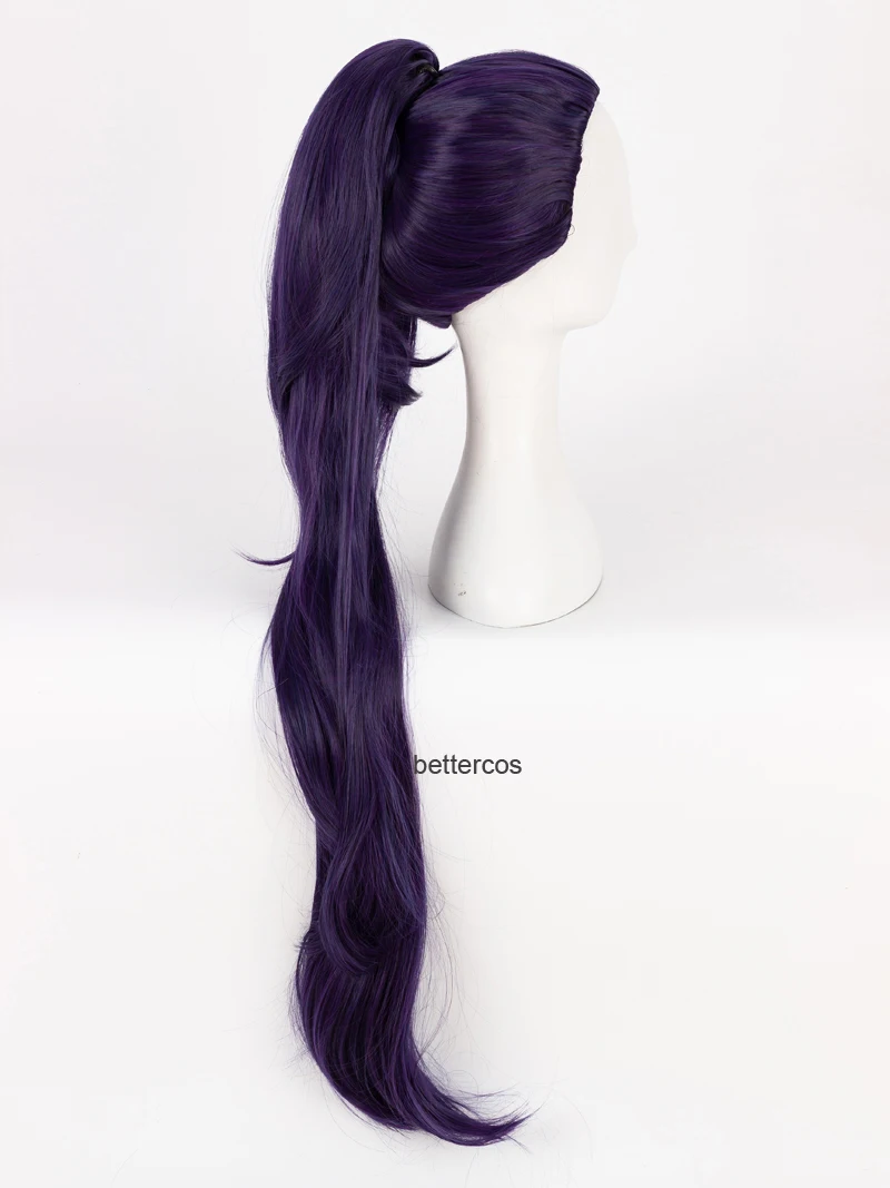 Peruca Cosplay Roxo Escuro com Presilha de Cavalo, Widowmaker, Amelie, LacChronograph, Resistente ao Calor, Sintético, Boné, Jogo, 100cm de comprimento