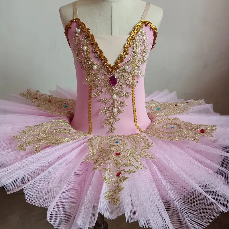 Girl Ballet Dress Lake Swan Tutu Ballet Women Dance Dress Gold Lace Ballerina Diamond Adult Ballet Tutu Performance Costume