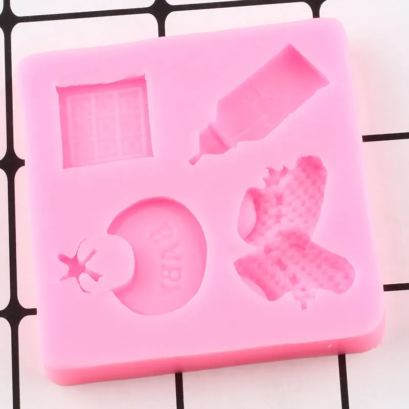 Baby Shower Party Silicone Mold Baby Shoes Fondant Molds Saliva Bottle Chocolate Candy Clay Resin Moulds Cake Decorating Tools