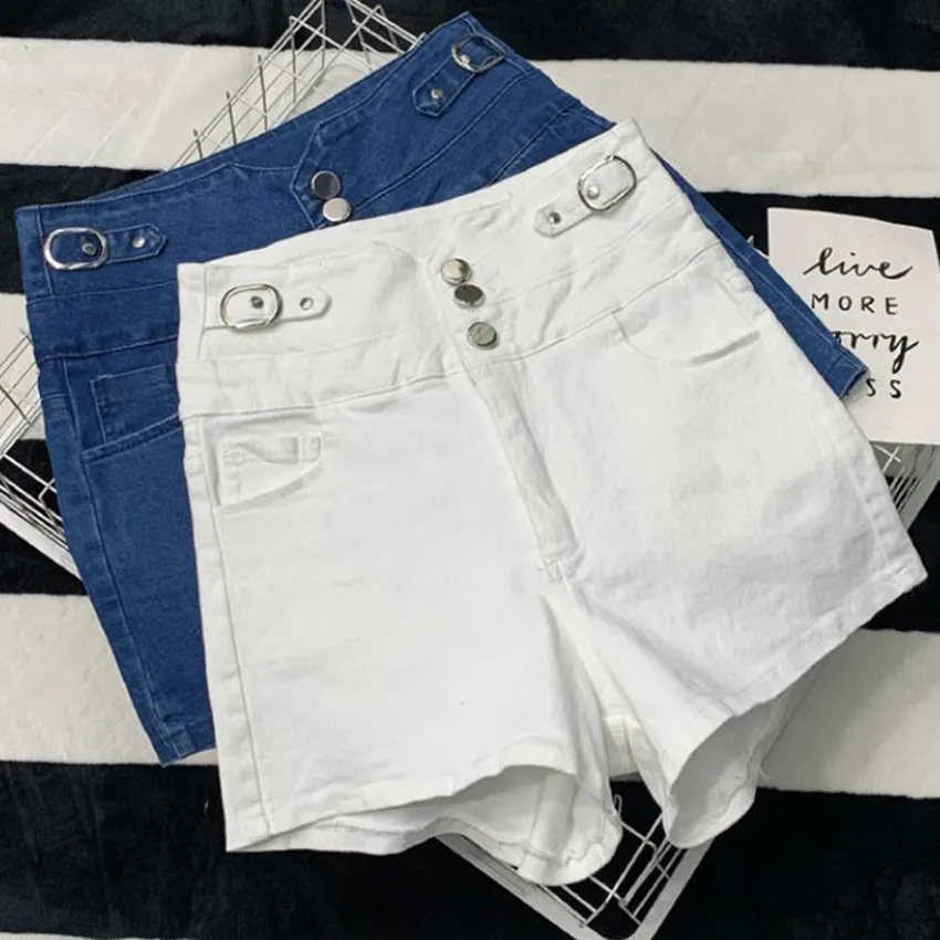 

High waist single breasted denim shorts women summer casual wide leg jeans shorts