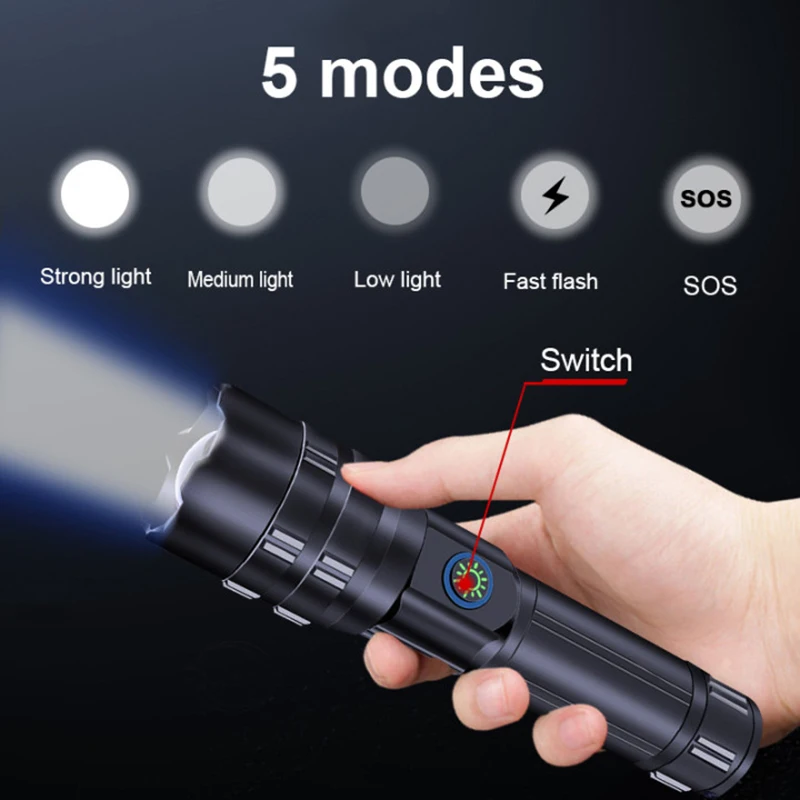 High Powerful Led Flashlight Usb Rechargeable Torch Zoomable Hunting Flash Light Waterproof Lantern 18650 26650 Hand Lamp