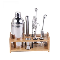 Bar Shaker Cocktail Accessories Barware Boston Drink For Bartender Set Jigger Tools Stainless Steel Mixer 550/750ML Wooden Rack