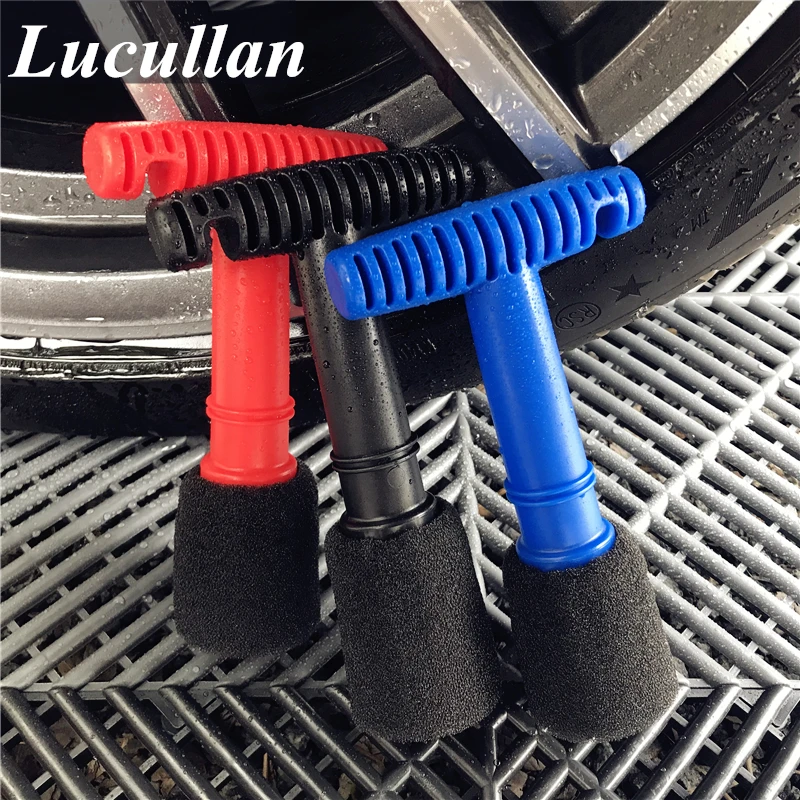 Lucullan Design Foam Fitting Recessed Lug Nut Wheel Cleaning Brush With Handle and Removable Insert Sponge