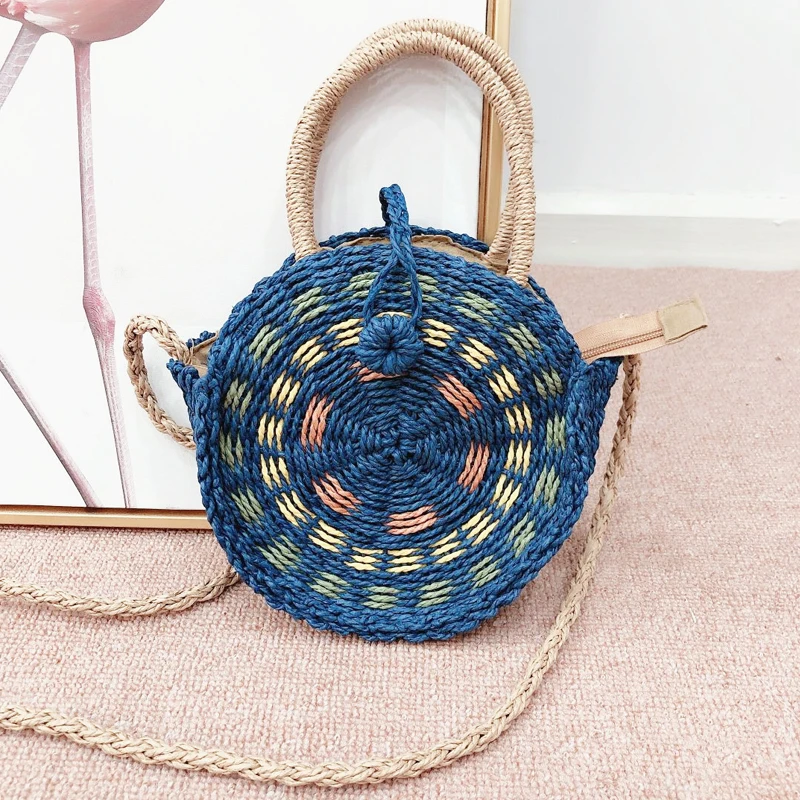 

2024 Fashion Round Color Paper Rope Straw Bag Female Summer Beach Bag Women Messenger Bags