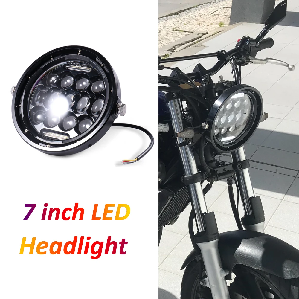 

Motorcycle 7 Inch LED Headlight Retro Motorbike Headlamp for Honda Hornet 900 Cafe Racer 883 Sportster Street Glide Road King