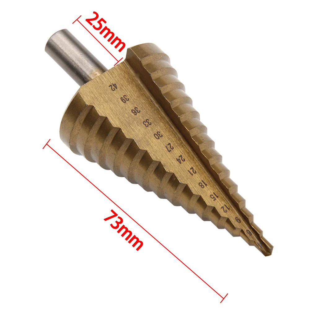 HSS 스텝 드릴 비트, 티타늄 생크, 목공 전동 공구 생크, 4mm-42mm