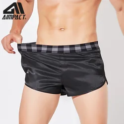 AIMPACT-Pijama de seda de 3 pulgadas para hombre, pantalones cortos informales, Sexy, cinturón a cuadros, AM2366