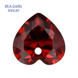 Garnet Loose CZ With Hole AAAAA Heart Shape Cubic Zirconia Stone Loose For DIY Jewelry Making Zircon4x4~12x12mm High Quality