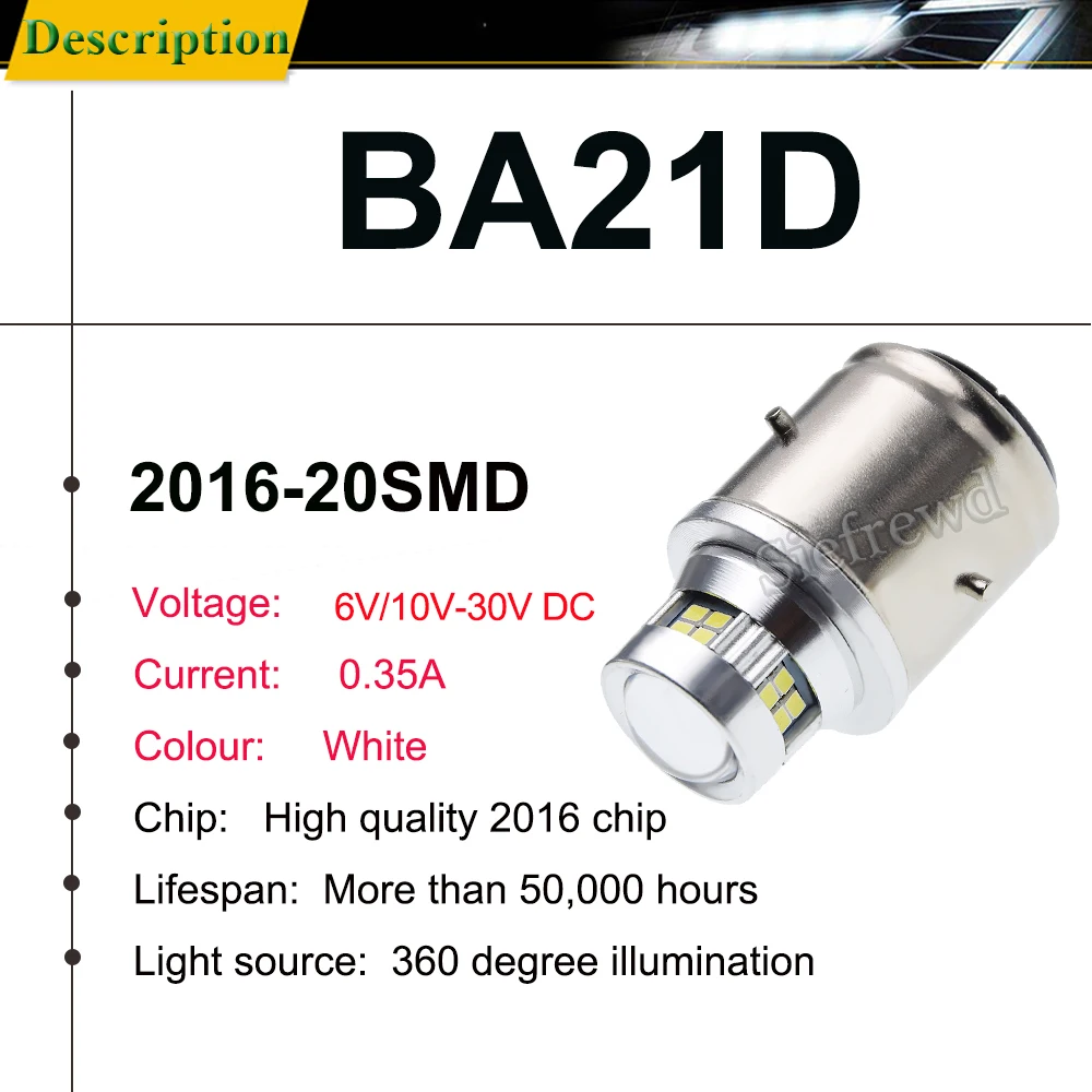 2Pcs BA21D LED Bulb High Low Beam Headlight Lamp For Motorbike Motorcycle Scooter Moped ATV Car Auto Front Head Light 6V 12V DC