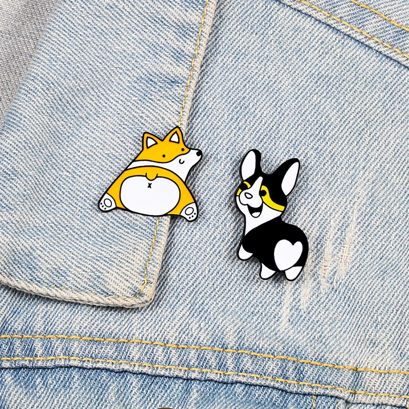 Pin Enamel Corgi Kartun Bros Kerah Pantat Hati Lucu Jaket Hewan Lucu Aksesori Lencana Anak Anjing Perhiasan Wanita Hadiah Kekasih