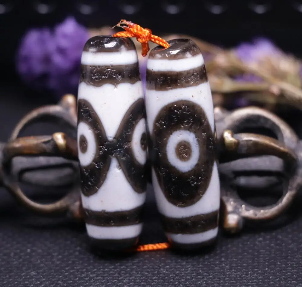 

A Pair Power Tibetan Old Agate Tiger Tooth 3 Eye dZi Bead Amulet Totem Pendant A LKbrother Sauces Top Quality