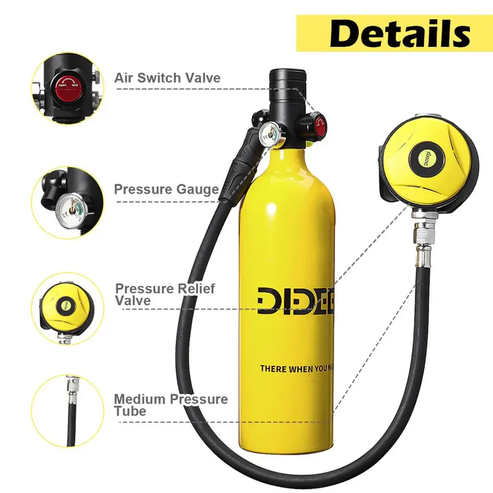 DIDEEP 1L Mini Scuba Diving Cylinder Oxygen Tank Set Dive 